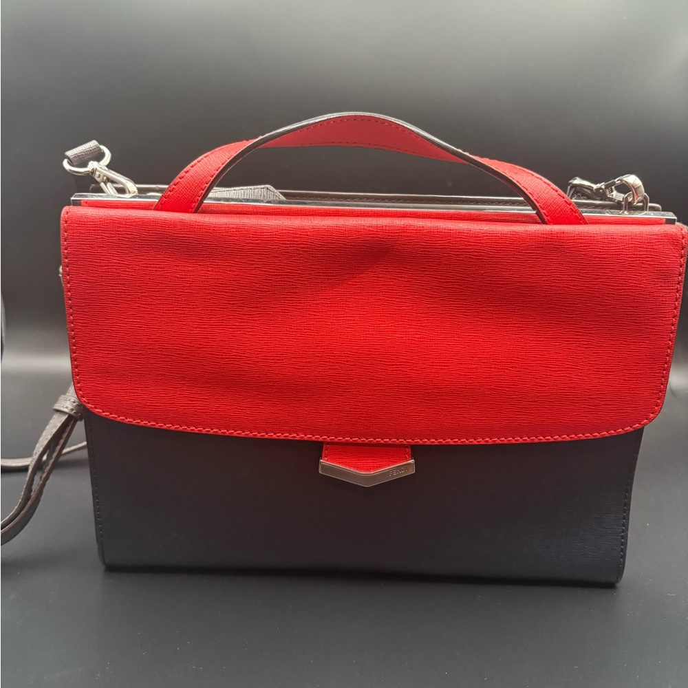 Fendi Vitello Top Handle & Crossbody- Orange/Navy Leather